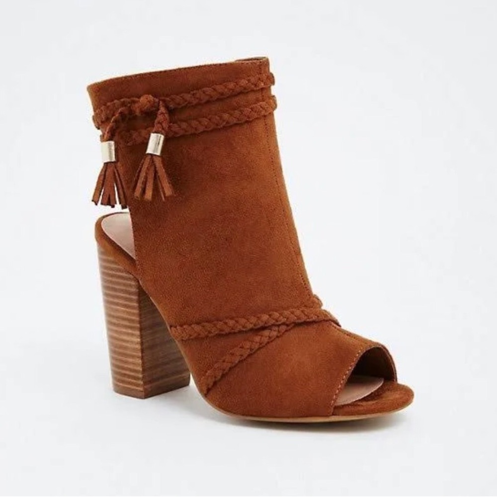 Torrid Cognac Braided Tassel Cutout Heel Booties (Wide Width) Size 8W